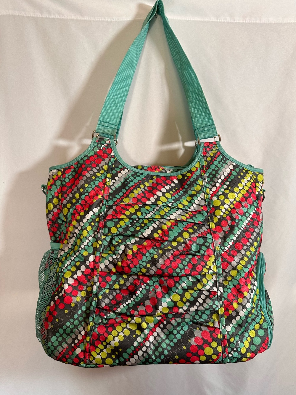 Thirty-One All Pro Tote Bag Gym Travel Diaper Bag Multi-Dot Teal Red
